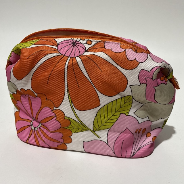 MAKEUP BAG, Travel Toiletry Pink Orange Retro Floral